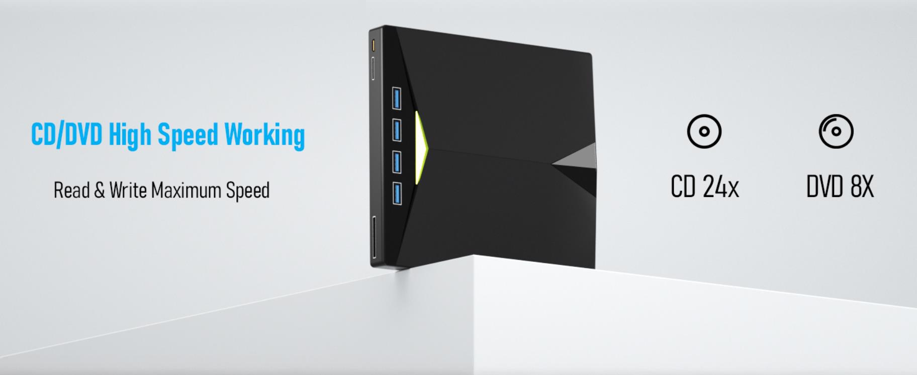 External CD/DVD Drive for Laptop, Portable 7 in 1 USB 3.0 CD ROM External Drive, CD Reader for PC wi