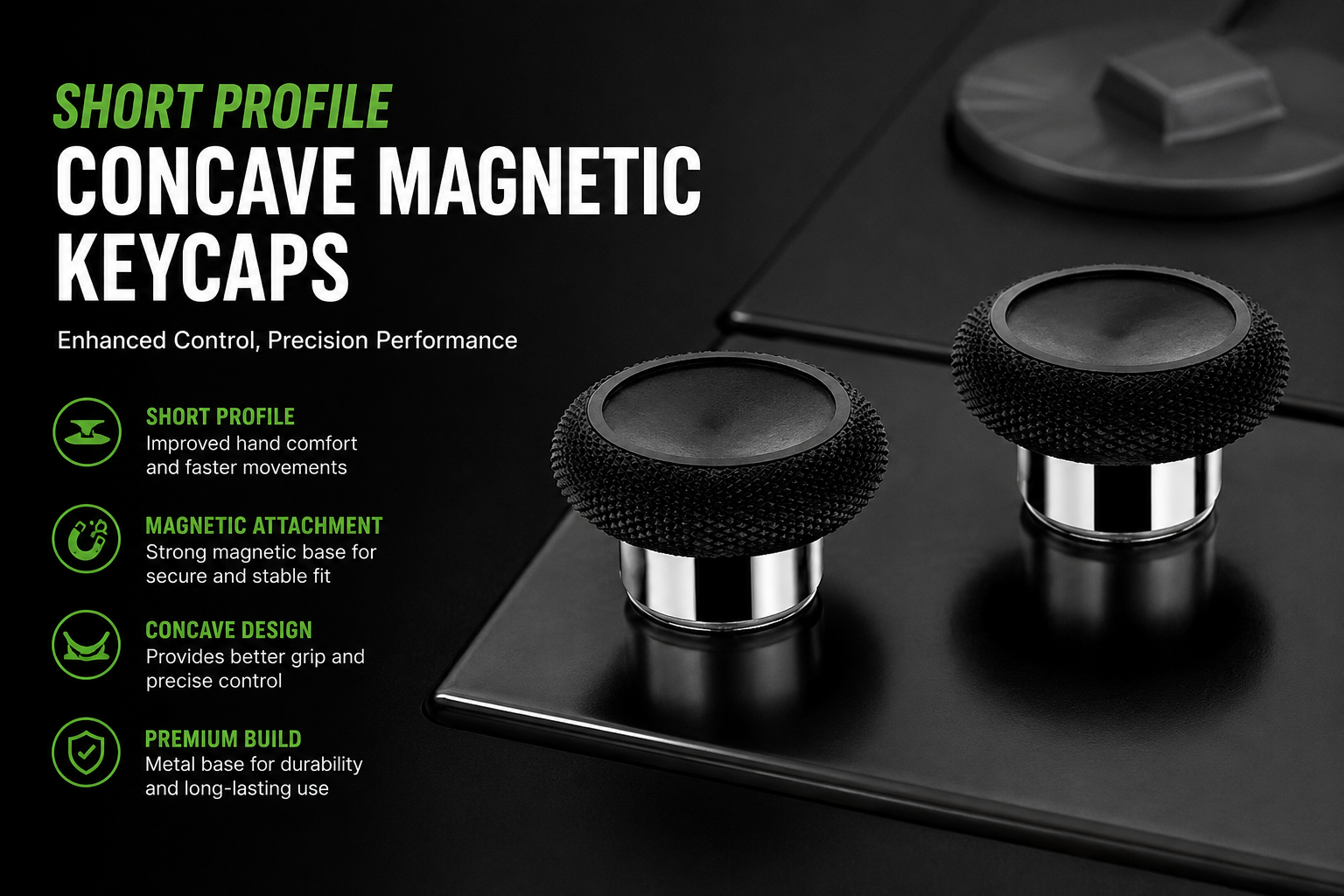 low profile thumbstick, short thumbstick cap, ergonomic controller thumbstick