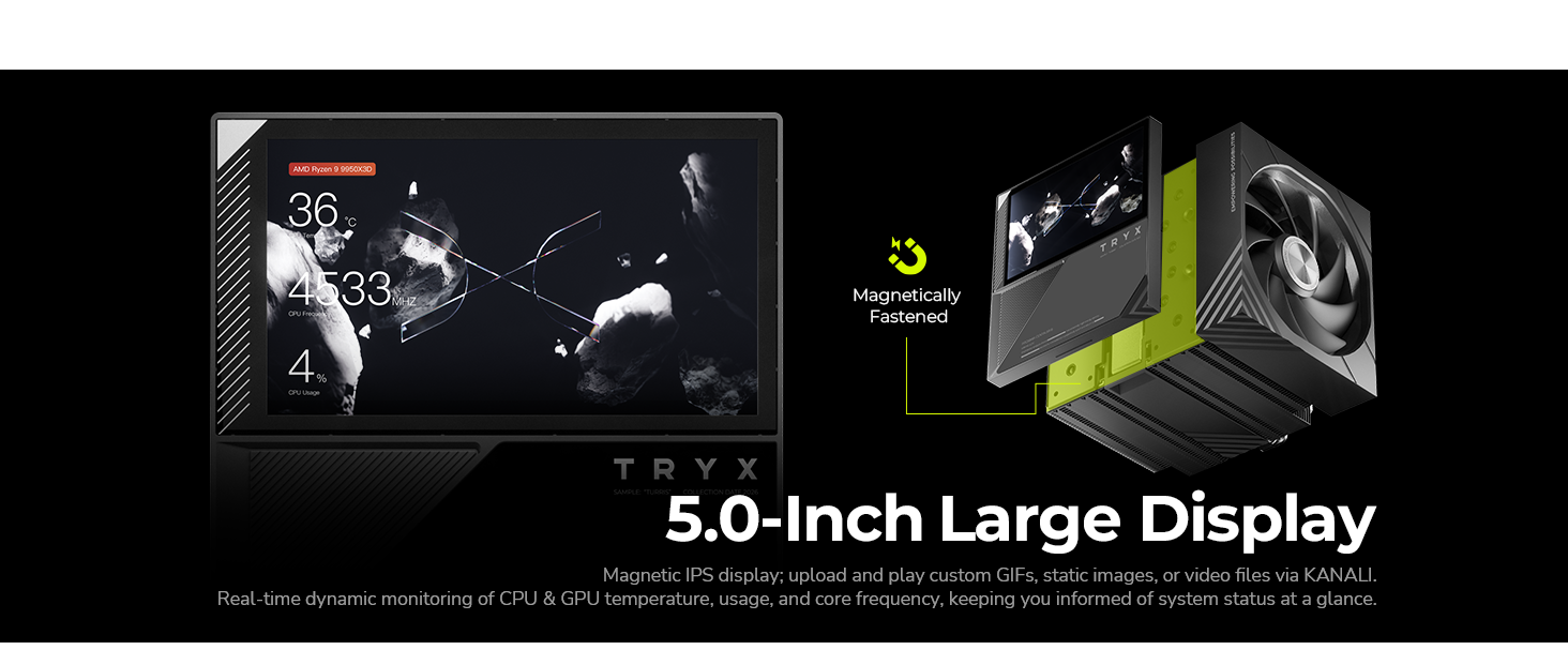 TRYX TURRIS 620 CPU Air Cooler 5.0" IPS Customizable Screen 280w TDP Dual Tower CPU Cooler