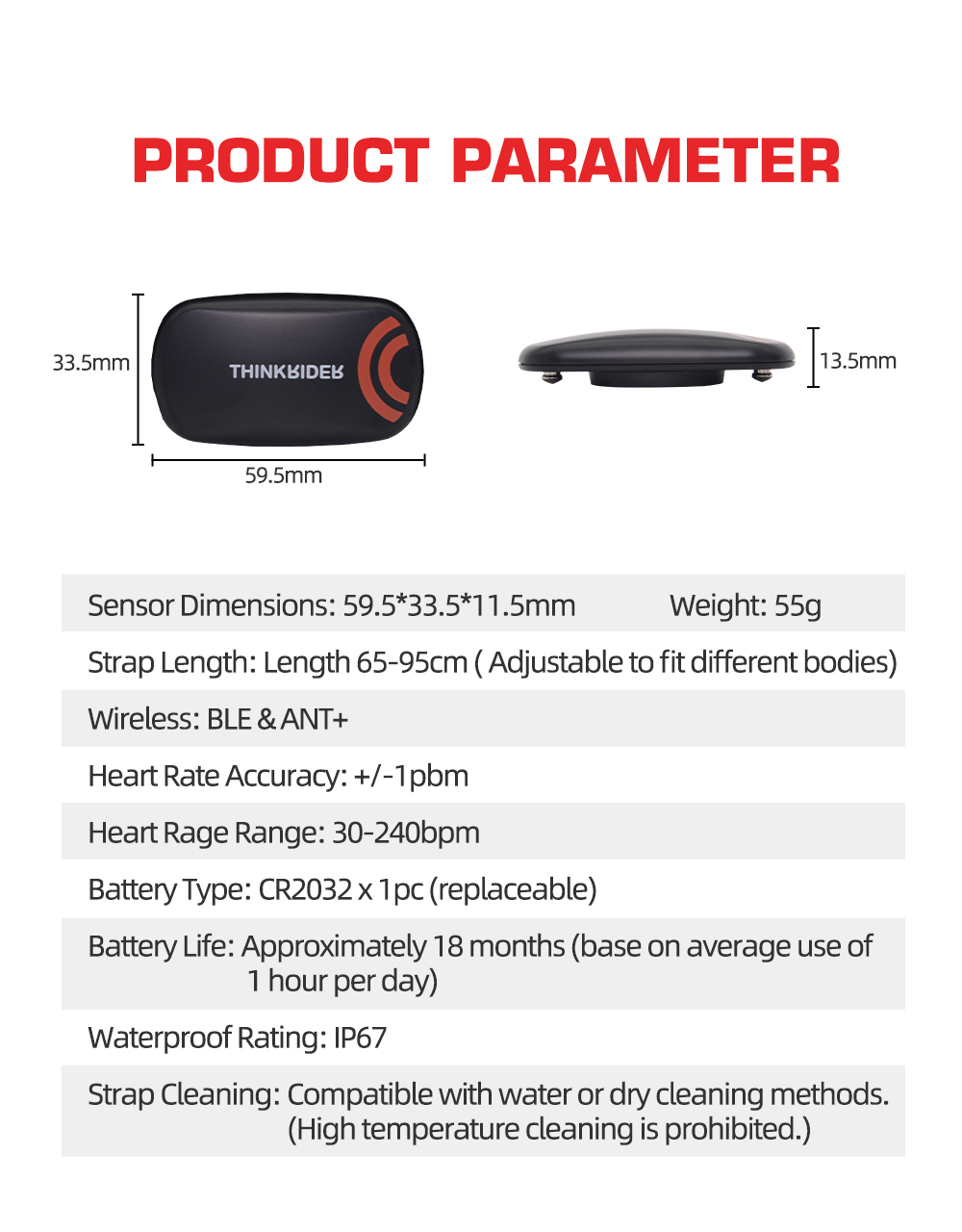 Heart Rate Monitor Chest Strap, waterproof, compatible with mobile devices/PC/watch (with