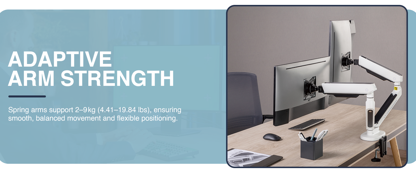 dual LED monitor arm, screen mount with lighting, mechanical spring monitor stand
