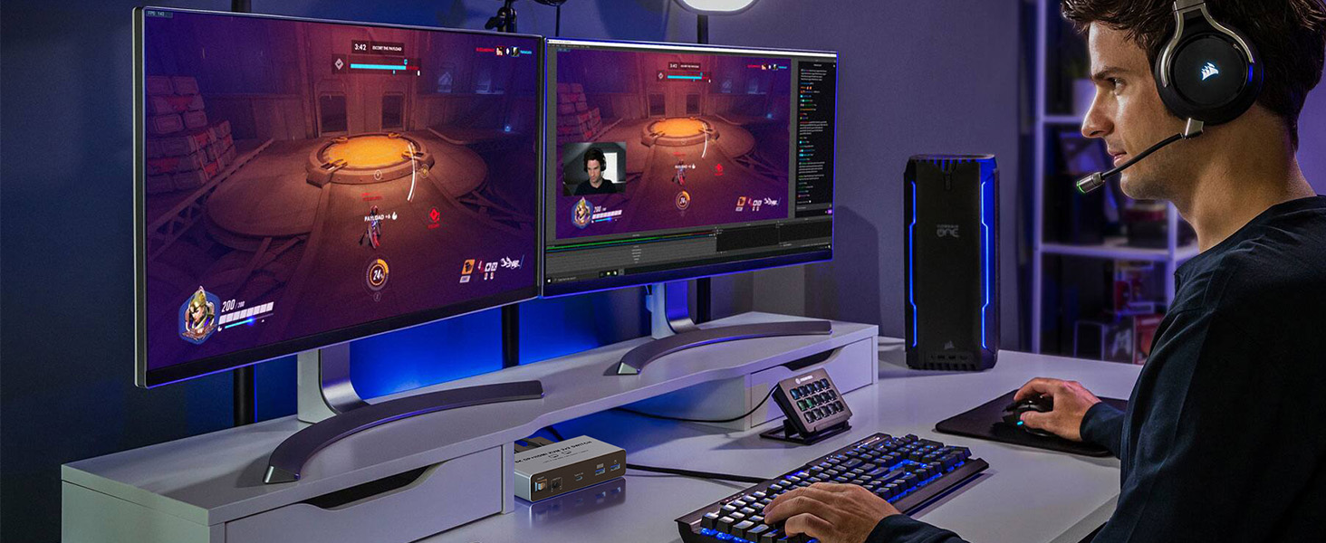 USB3.0 Displayport + HDMI KVM Switch 2 Monitors 2 Computers, 8K@60Hz Dual Monitor KVM Switch