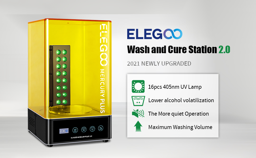 ELEGOO Mercury Plus 2.0 Wash and Cure Station Washing and Curing Machine  Resin Curing Station for LCD/DLP/SLA 3D Printed Models with Rotary Curing