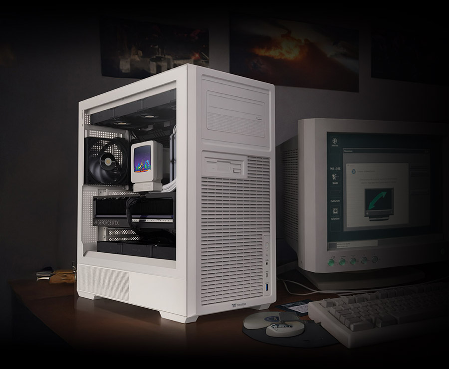 Thermaltake Retro 360 TG mid tower ATX chassis with tempered glass side panel and retro-style front design