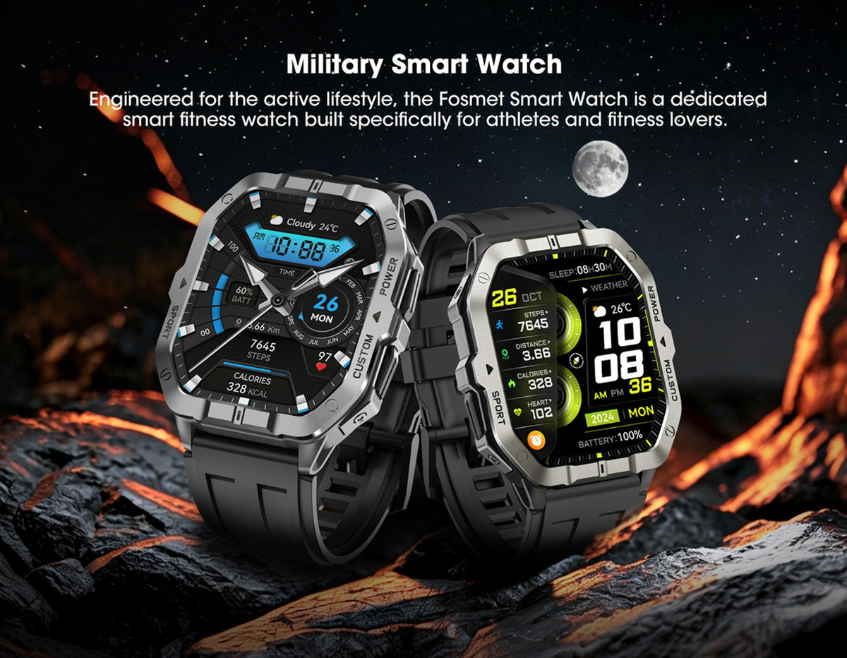 Military Smart Watch Built-in GPS, Bluetooth Calling, for iPhone & Android Phones