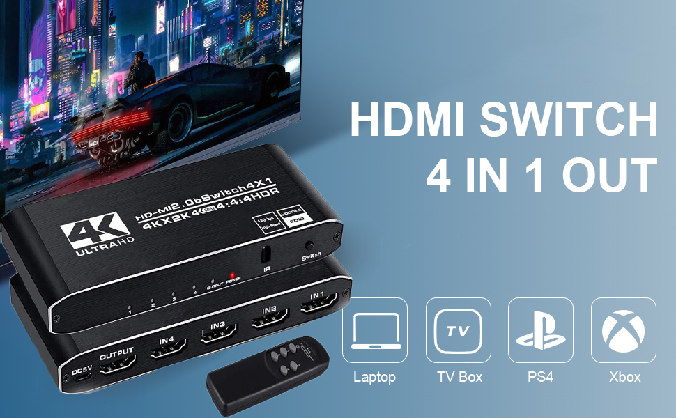 HDMI Switch 3 in 1 Out 4K HDMI Switcher Splitter, 4k/2K Aluminum 3 Port  HDMI Switch with IR Remote HDCP1.4 3D Dolby DST, Compatible with