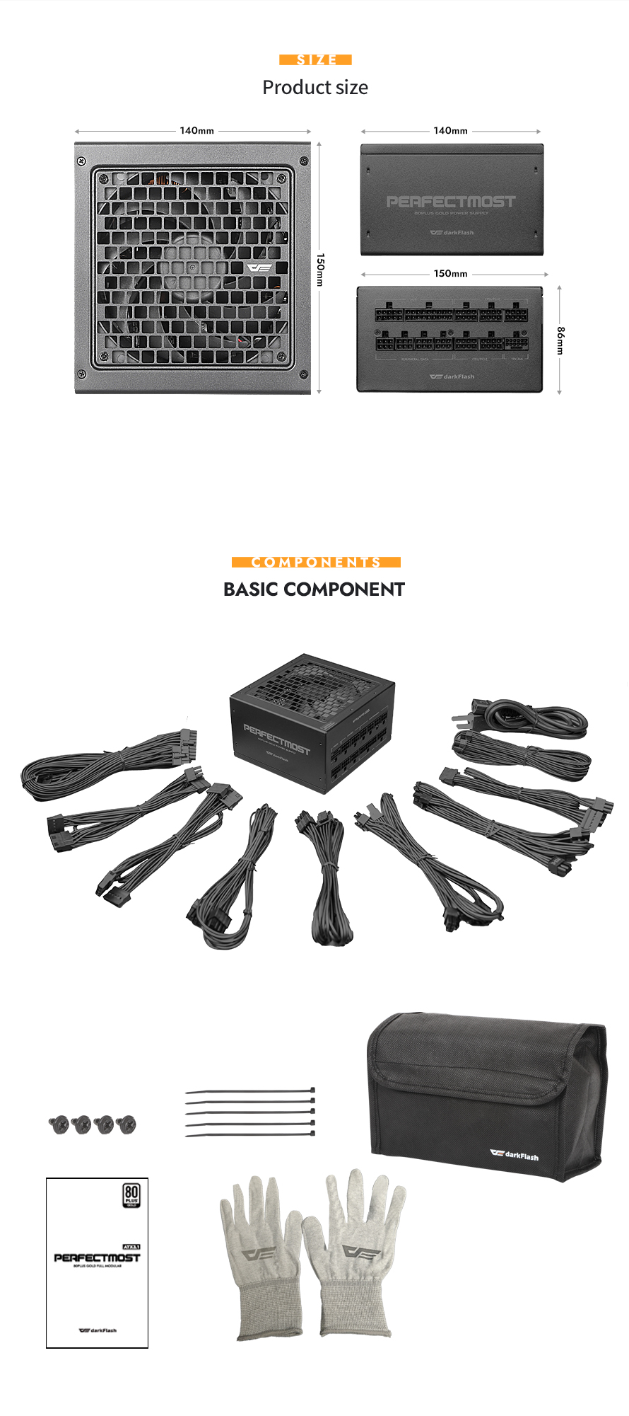 darkFlash PMT850, 850W Fully Modular Power Supply, 80 PLUS Gold & Cybenetics Platinum Certified