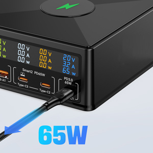 Station de charge USB 160W 5 ports Hub de chargeur rapide avec 15W de charge  sans fil PD65W USB-C QC3.0