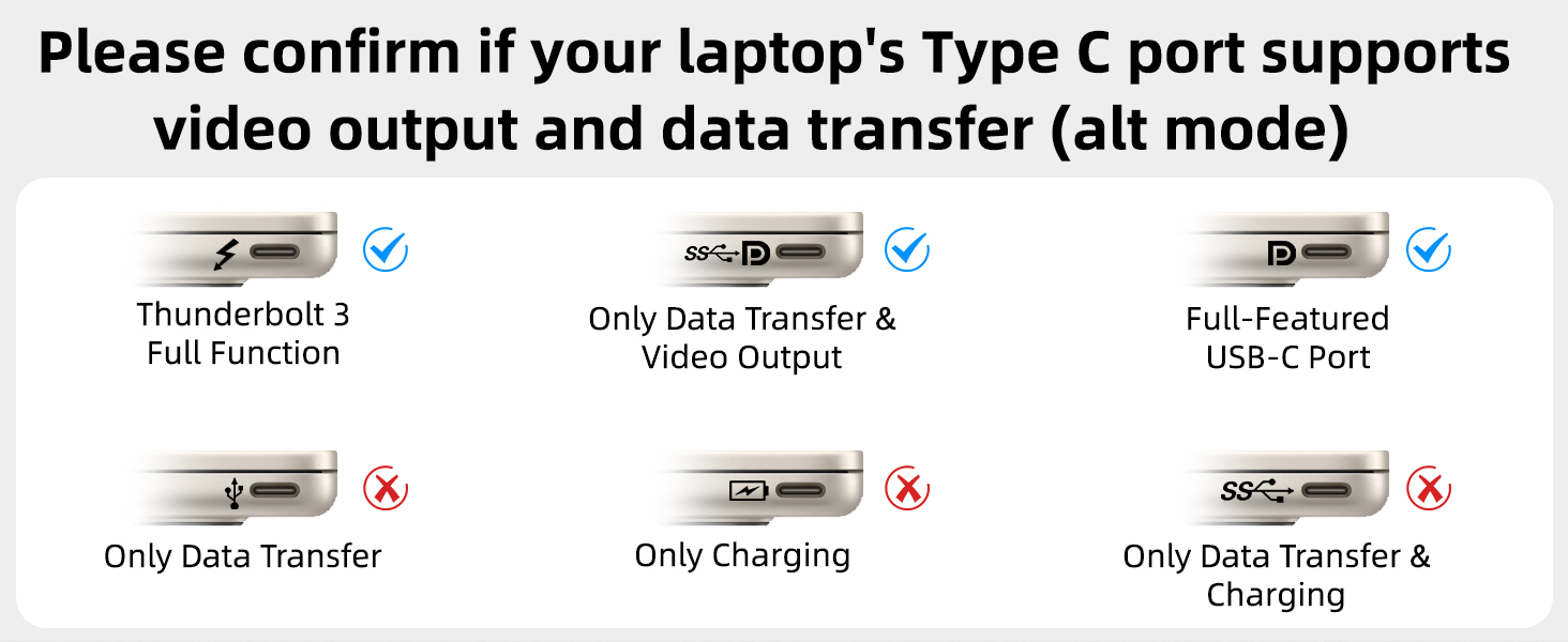 For the extended display mode on two screens, please use a USB-C laptop supporting DP alt mode. 1-ye