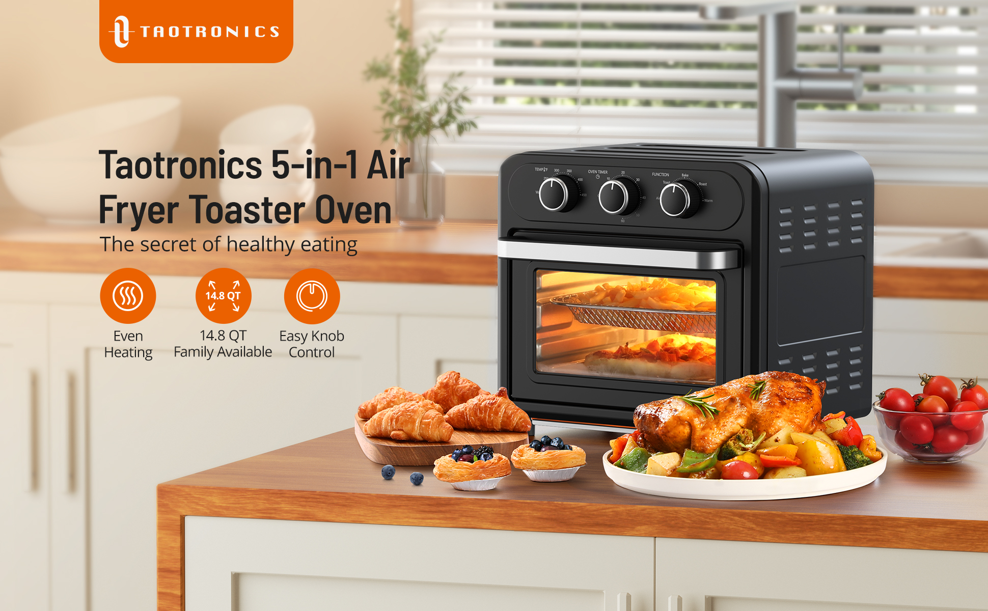 TaoTronics Air Fryer, 1700W 14.8 Quart, 9 in 1 Air Fryer Oven