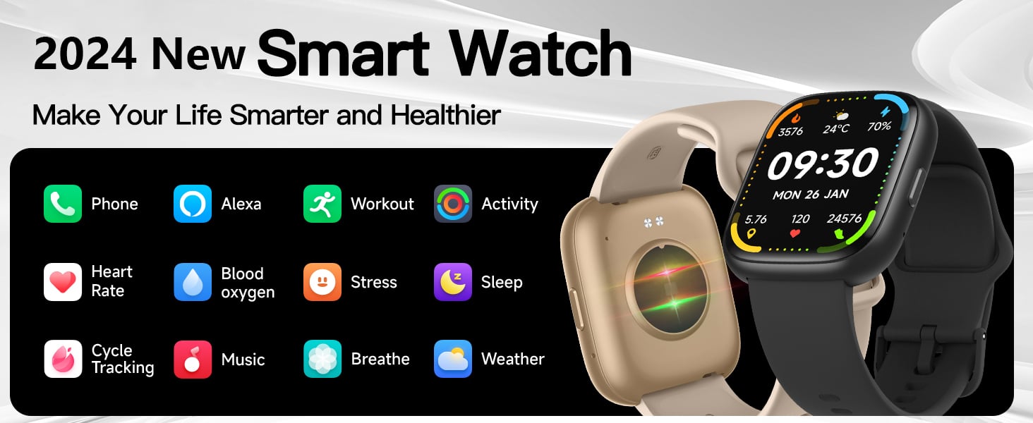 IHDAPP Smart Watch, Alexa Built-in Smartwatch(Answer/Make Calls),1.83" HD Fitness Tracker,IP68 Wate