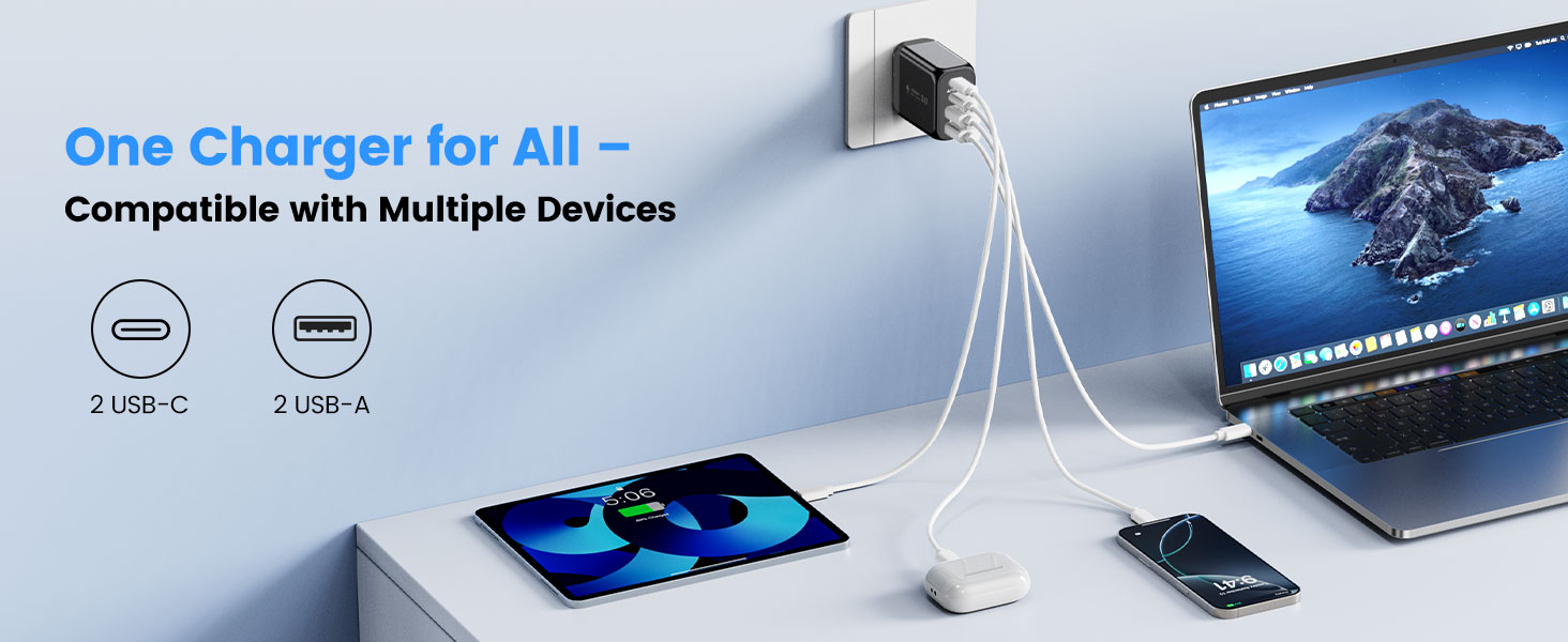 40W USB C Charger Block, 2-Pack 4-Ports ( 2 USB C + 2 USB A) Fast Charging Block Power Adapter, Dual