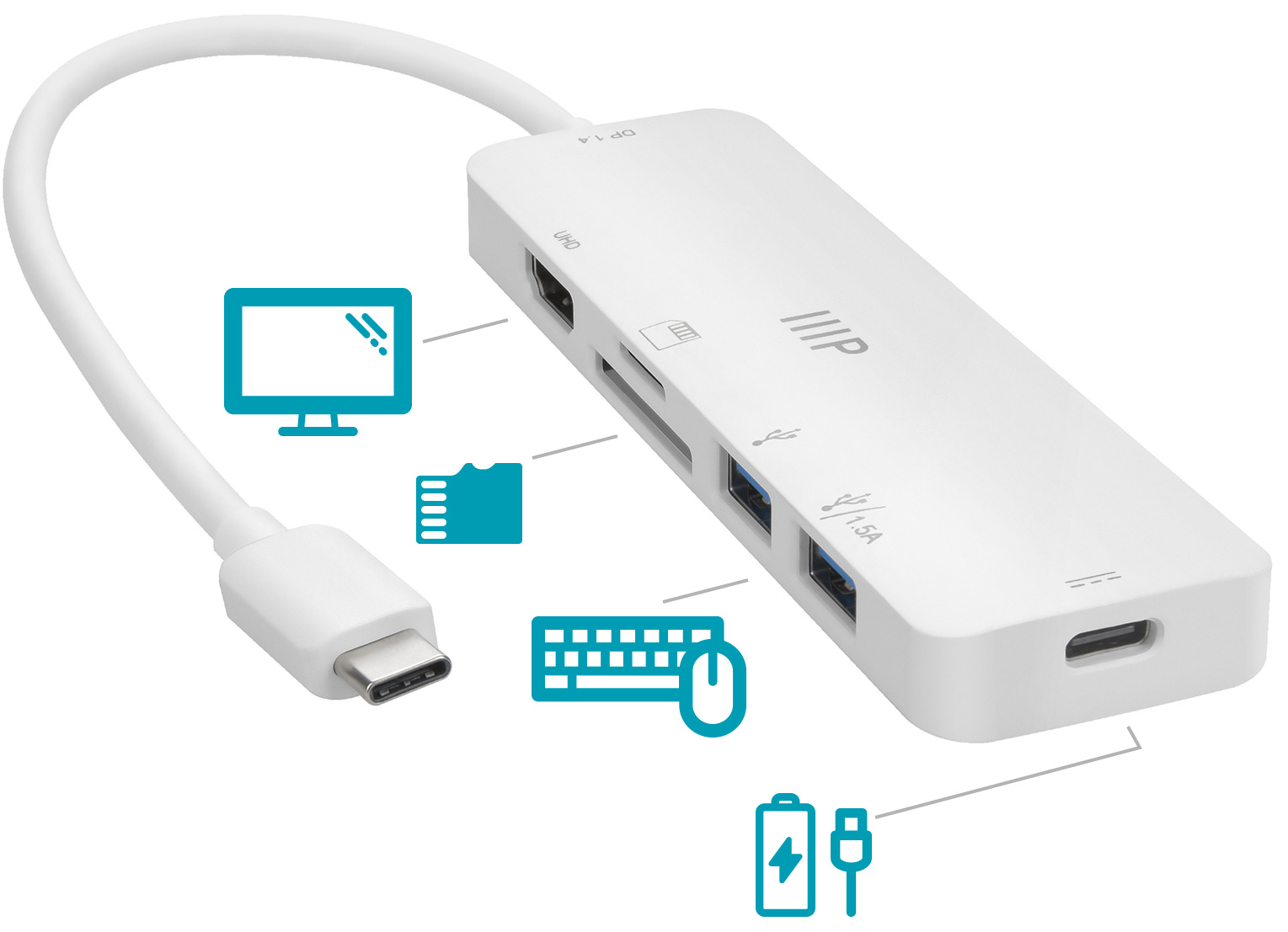 Monoprice 3-in-1 USB-C to 4K HDMI Multiport Adapter 