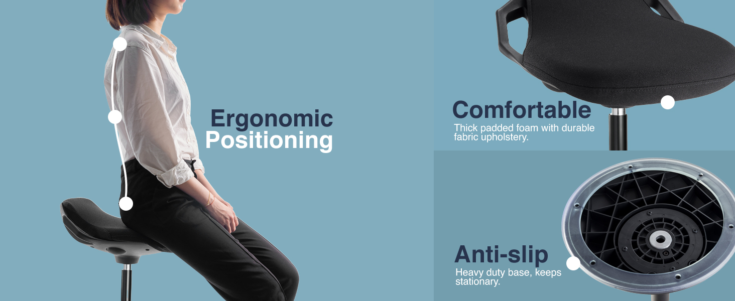 pro active wobble stool, ergonomic sit stand chair, adjustable active seating, core engagement stool