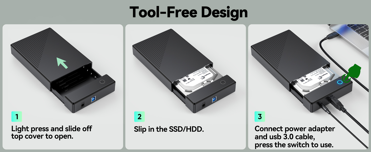 3.5 Hard Drive Enclosure, USB 3.0 Internal/External Hard Drive Case Lay-Flat Dock Station for 3.5/2.