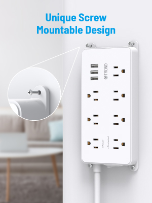 TROND 7AC power strip wall mount 5ft white