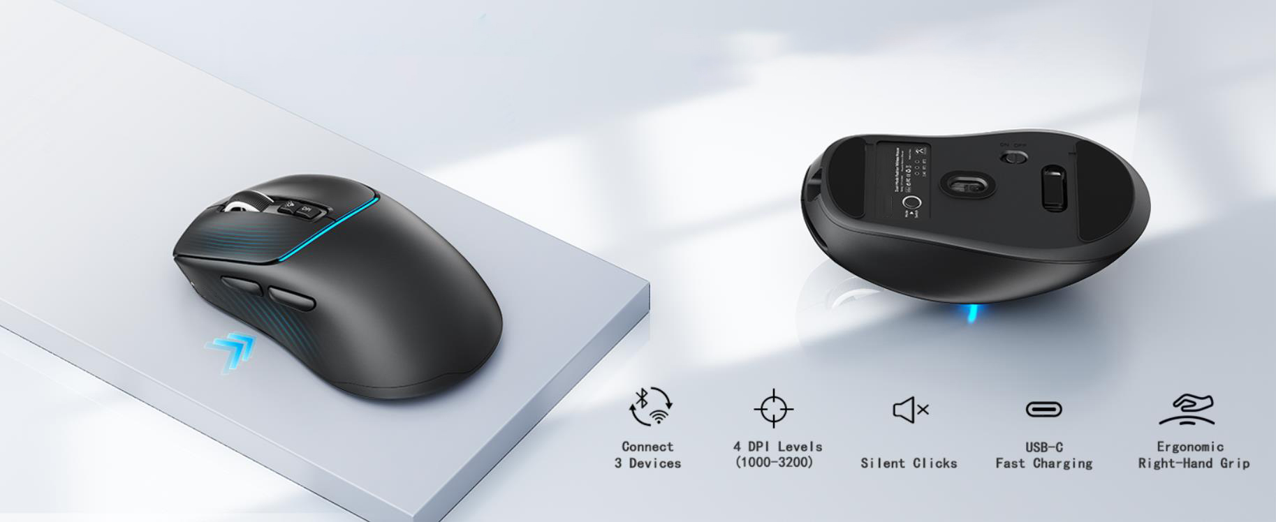 Bluetooth Wireless Mouse Dual Bluetooth & 2.4GHz USB Receiver, 4 DPI Levels