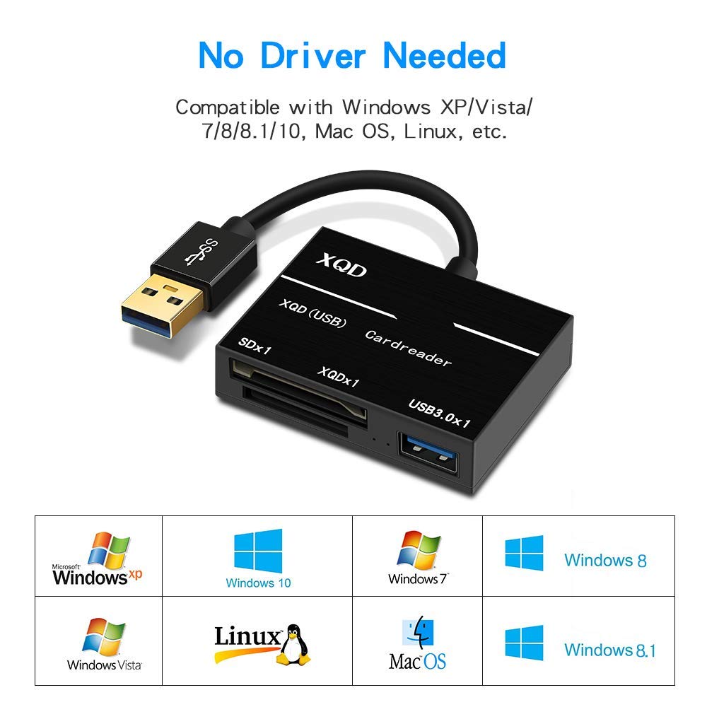 XQD Card Reader USB 3.0 Hub 500MB/s High Speed 3 in 1 Camera Kit Adapter NIGH 