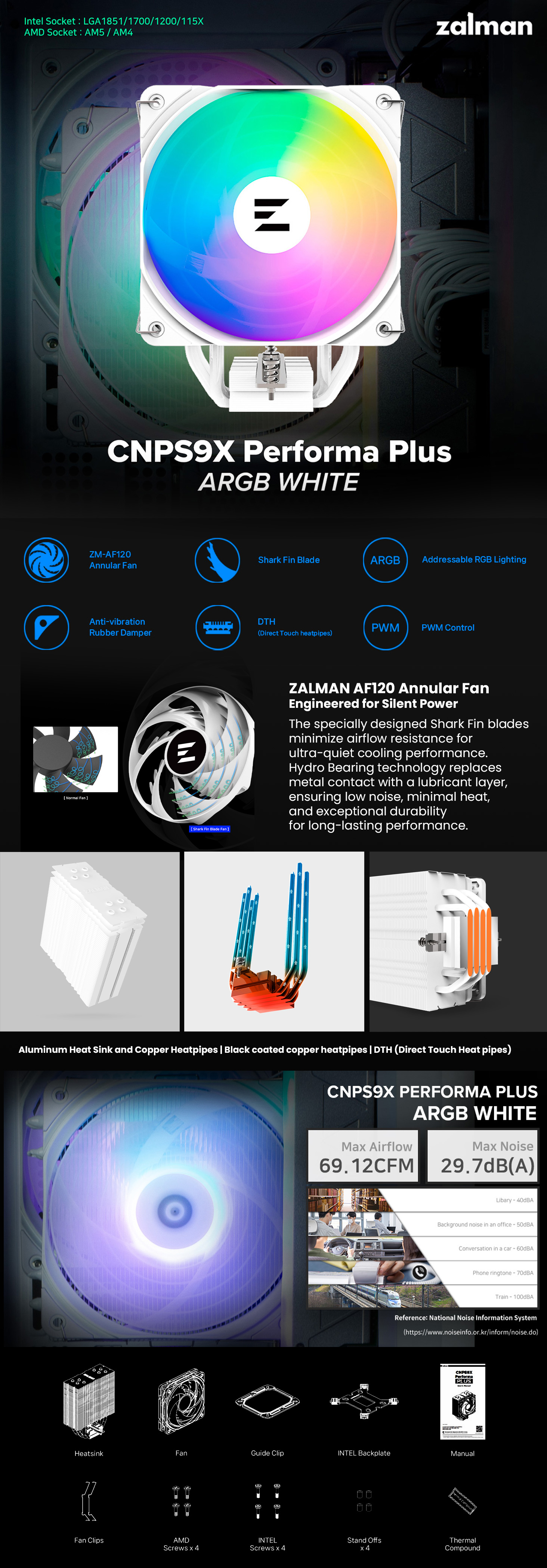 Zalman 9X Performa Plus ARGB CPU Air Cooler White