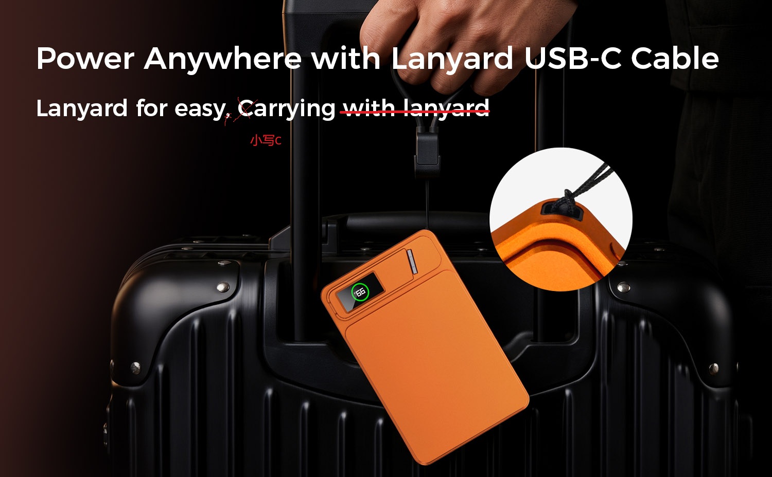 Ultra Slim Portable Design with Lanyard USB-C Cable
