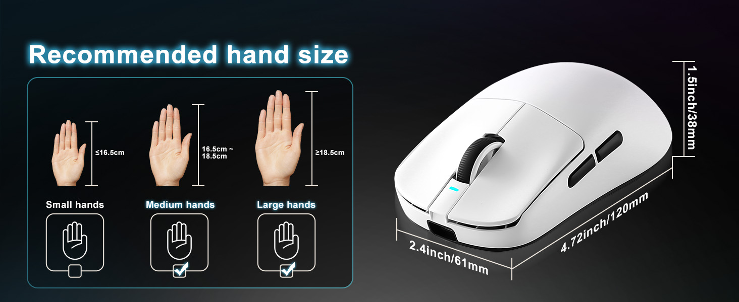 Wireless Gaming Mouse, 18000 DPI, High-Precision PAW3395 SE Sensor,55g Lightweight, Tri-Mode 2.4G/BT