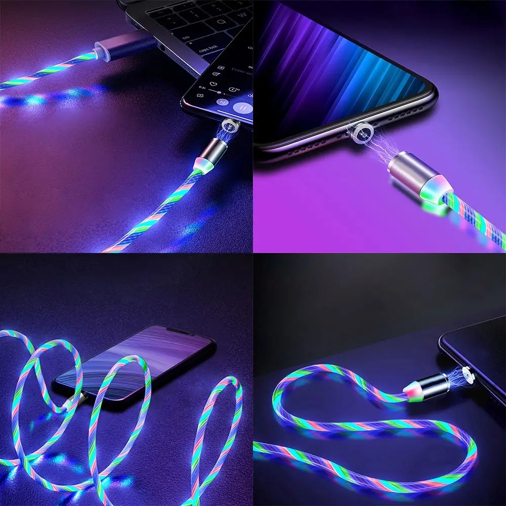 Light Up Lightning Cable Magnetic LED Glowing 3 Way Phone Data and Charger Cord