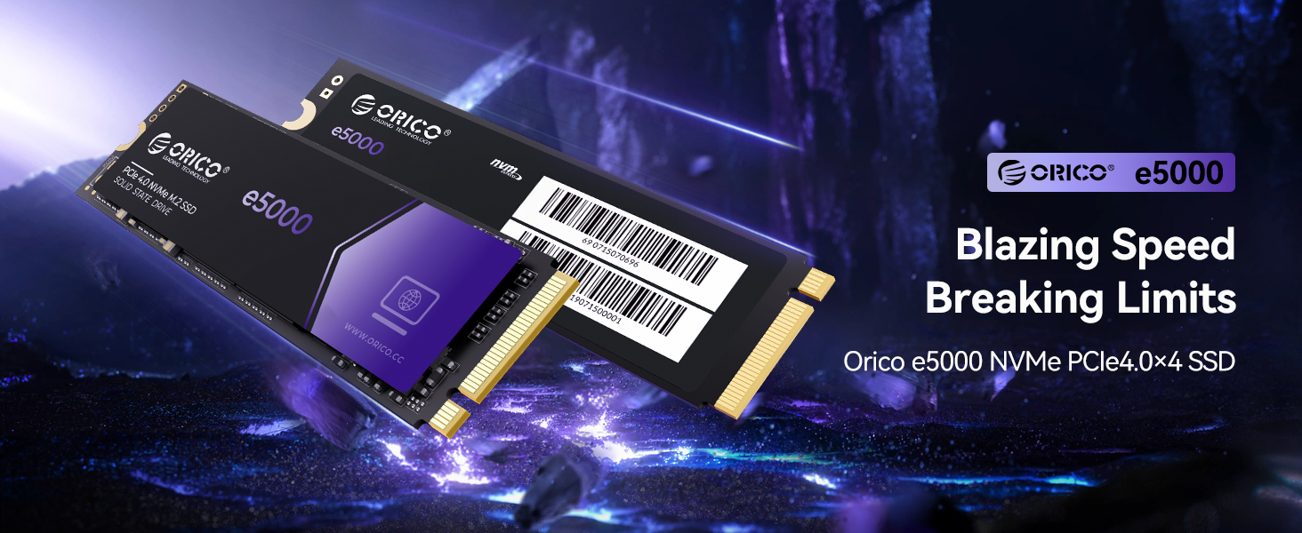 ORICO e5000 512GB M.2 NVMe SSD, PCIe Gen4x4 with 5000MB/s Read 2800MB/s Write, 3D QLC NAND Internal