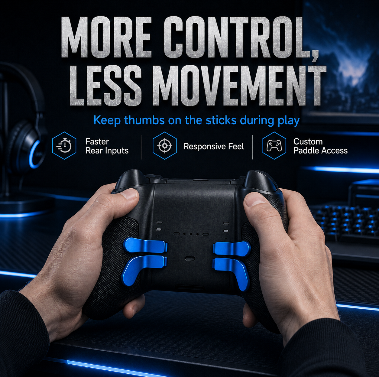 rear paddle control, elite controller gaming paddles, blue back paddles