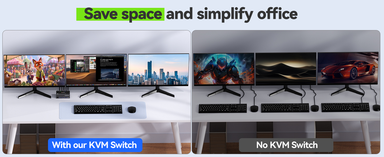 3 Monitor KVM Switch with 4 USB 3.0 Ports - Connect Keyboard, Mouse, Printer & Other USB Periphera