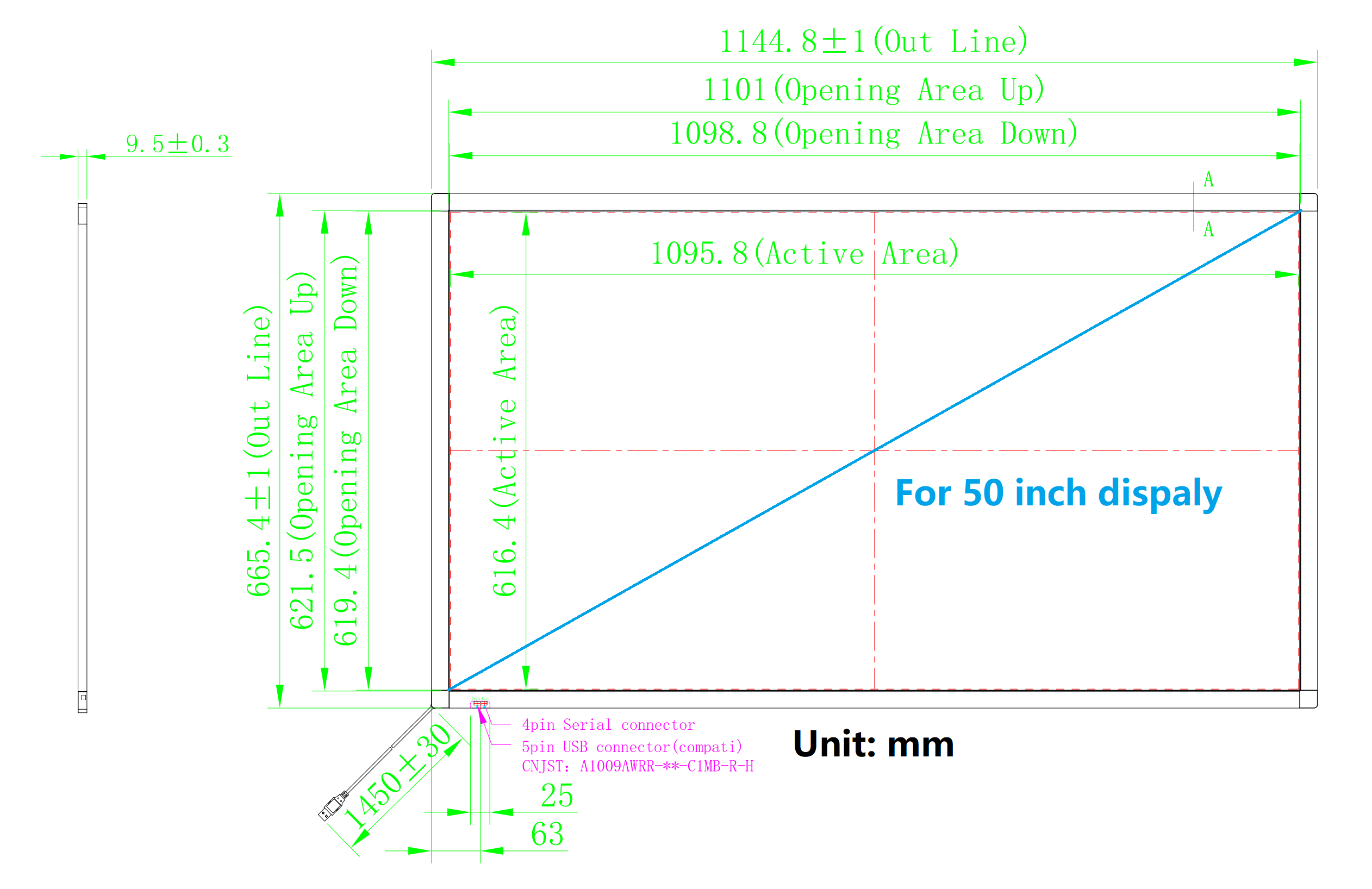 drawing for 50 inch IR touch frame