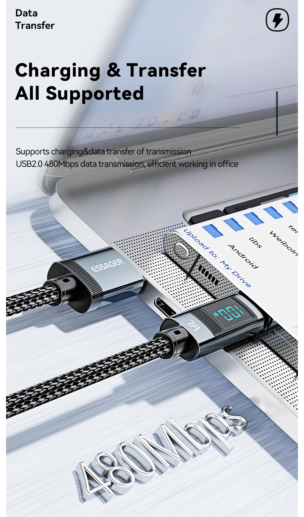 7A 100W USB A to USB C Cable