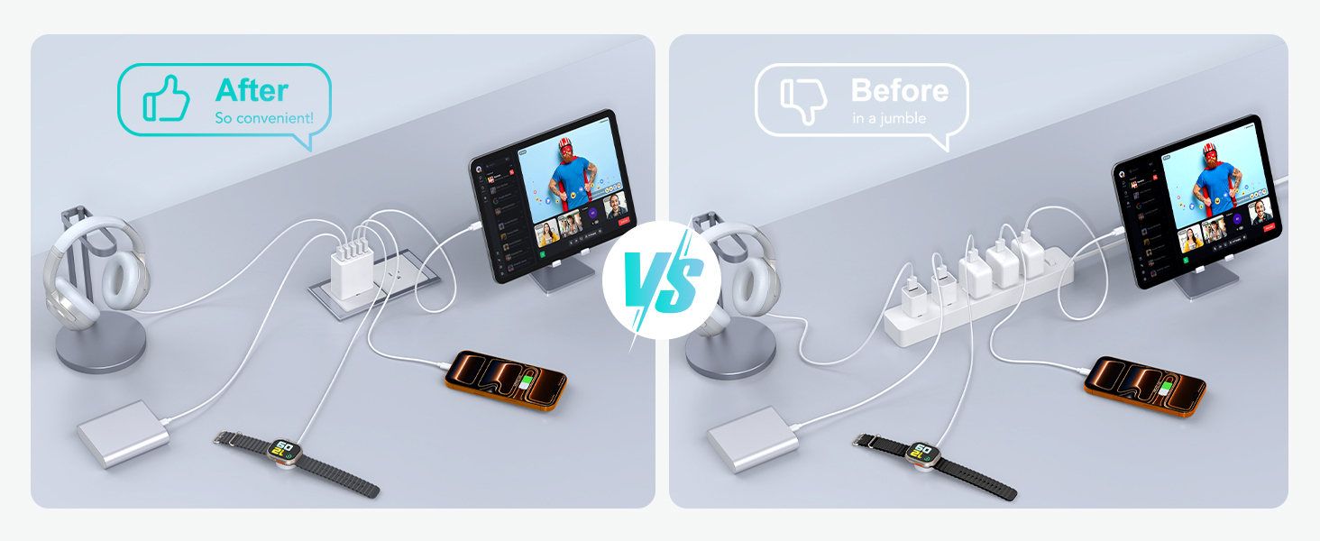 50W USB Wall Charger Block, [2 Pack] 5-Port Charger Fast Charging Block QC 3.0 Multiport Box Brick