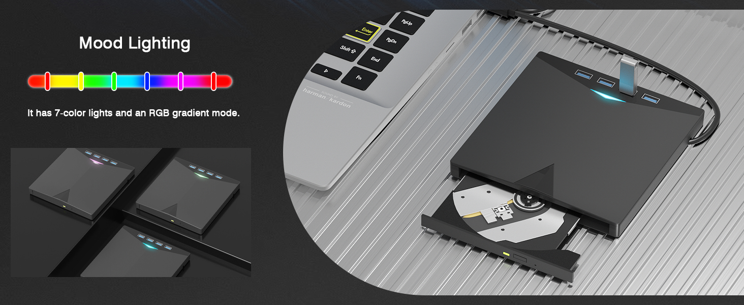External CD/DVD Drive for Laptops PC, 7 IN 1 Portable DVD Drive CD Burner