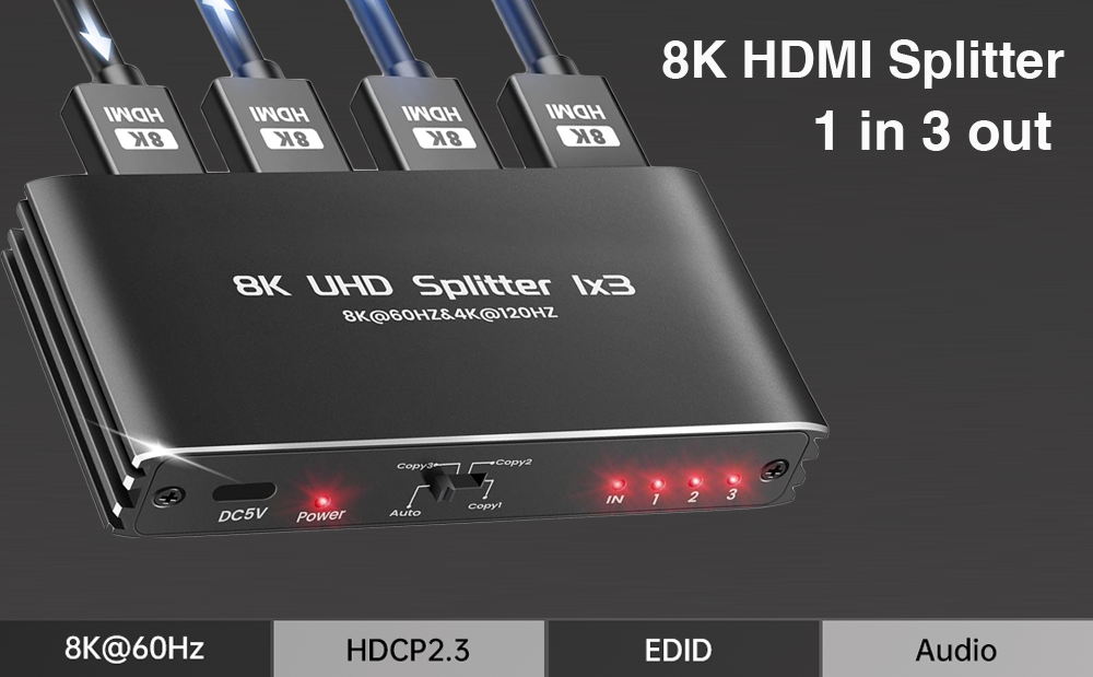 8K HDMI Splitter 1 in 3