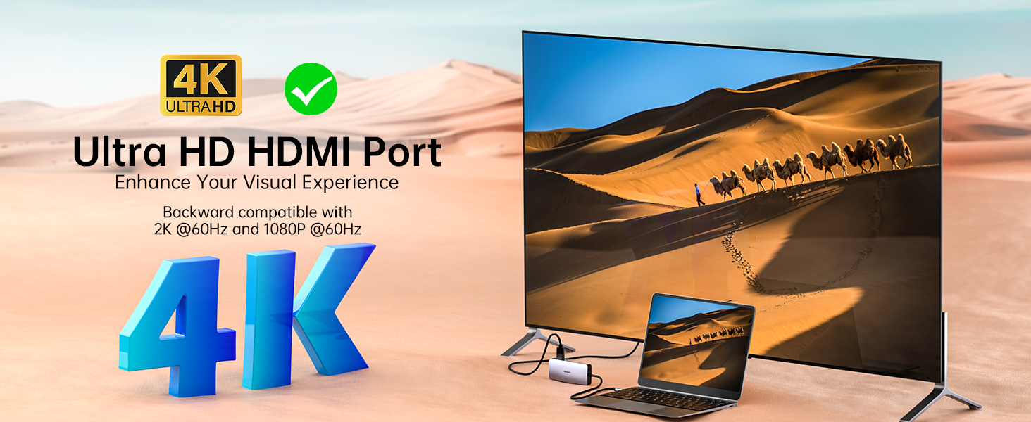 USB C to Ethernet Multiport Adapter Dongle With HDMI 4K@30Hz, 5Gbps USB-A 3.0 USB-C, 100W PD
