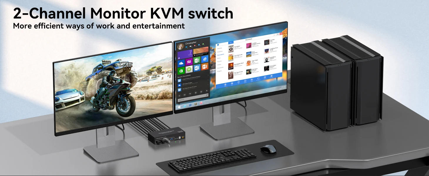 8K@60Hz Displayport KVM Switch 2 Monitors 2 Computers, 4K@120Hz Dual Monitor DisplayPort USB 3.0 KVM
