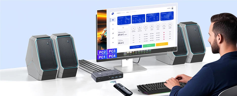 4K@240Hz 4 Port HDMI KVM Switch, 4x1 8K@60Hz HDMI KVM Switches for 4 Computers One Monitor with 4 Po