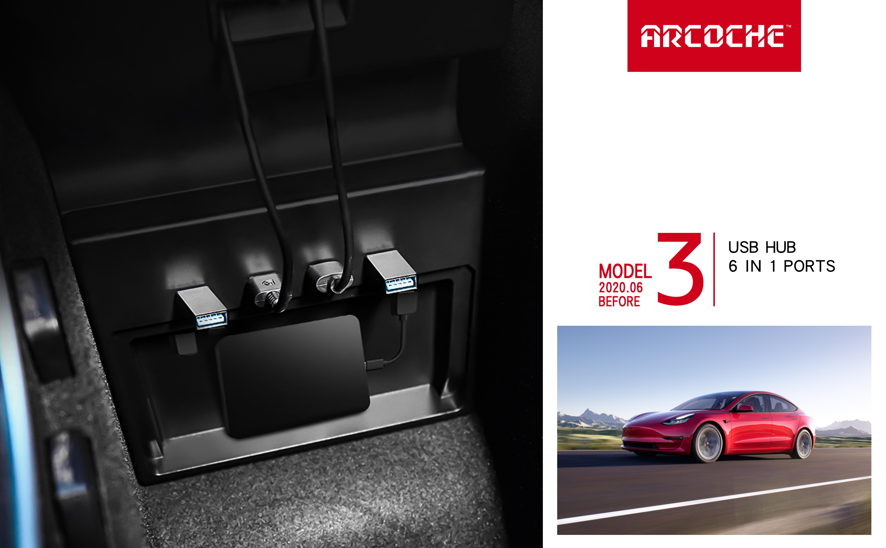 Tesla Model 3 USB Hub 6 in 1 Ports