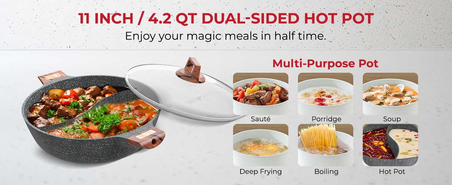 Rosewill 4.2QT Double Flavor Non-sticking Shabu Shabu Hot Pot with Divider - Dark Gray