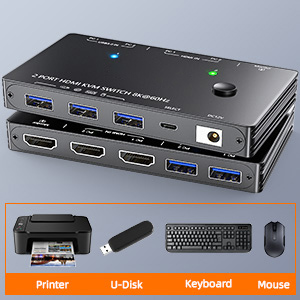 2 PCs share 3 peripheral USB devices 3 USB3.0 ports, can be used to connect wired /wireless mouse ke