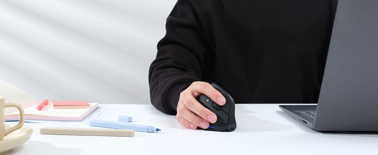 Ergonomic Wireless Mouse, Bluetooth Vertical Mouse with LED Light, Control Up to 3 Devices (BT5.0+BT