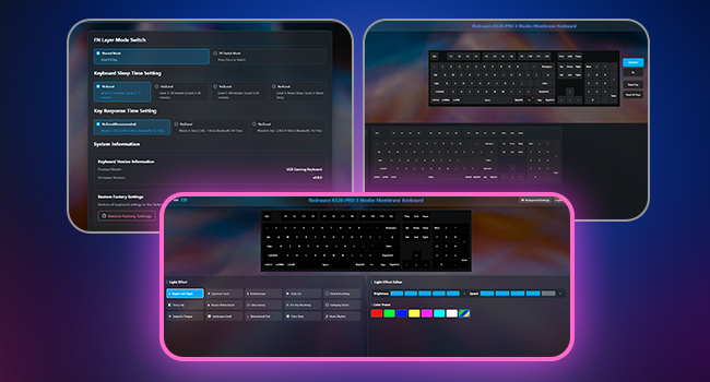 Redragon K526 PRO Wireless RGB Membrane Gaming Keyboard, LED Screen & Knob | See Battery, Mode & Tim