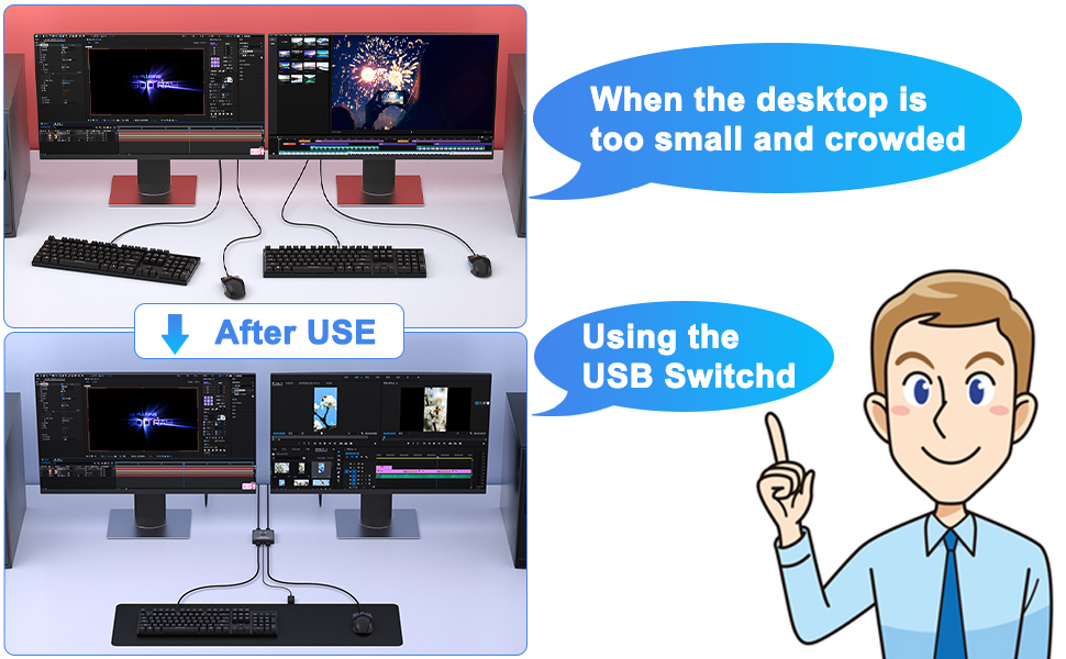 USB 3.0 Switch 2 in 2 Out, USB Switcher 2 Computers Sharing Keyboard and Mouse