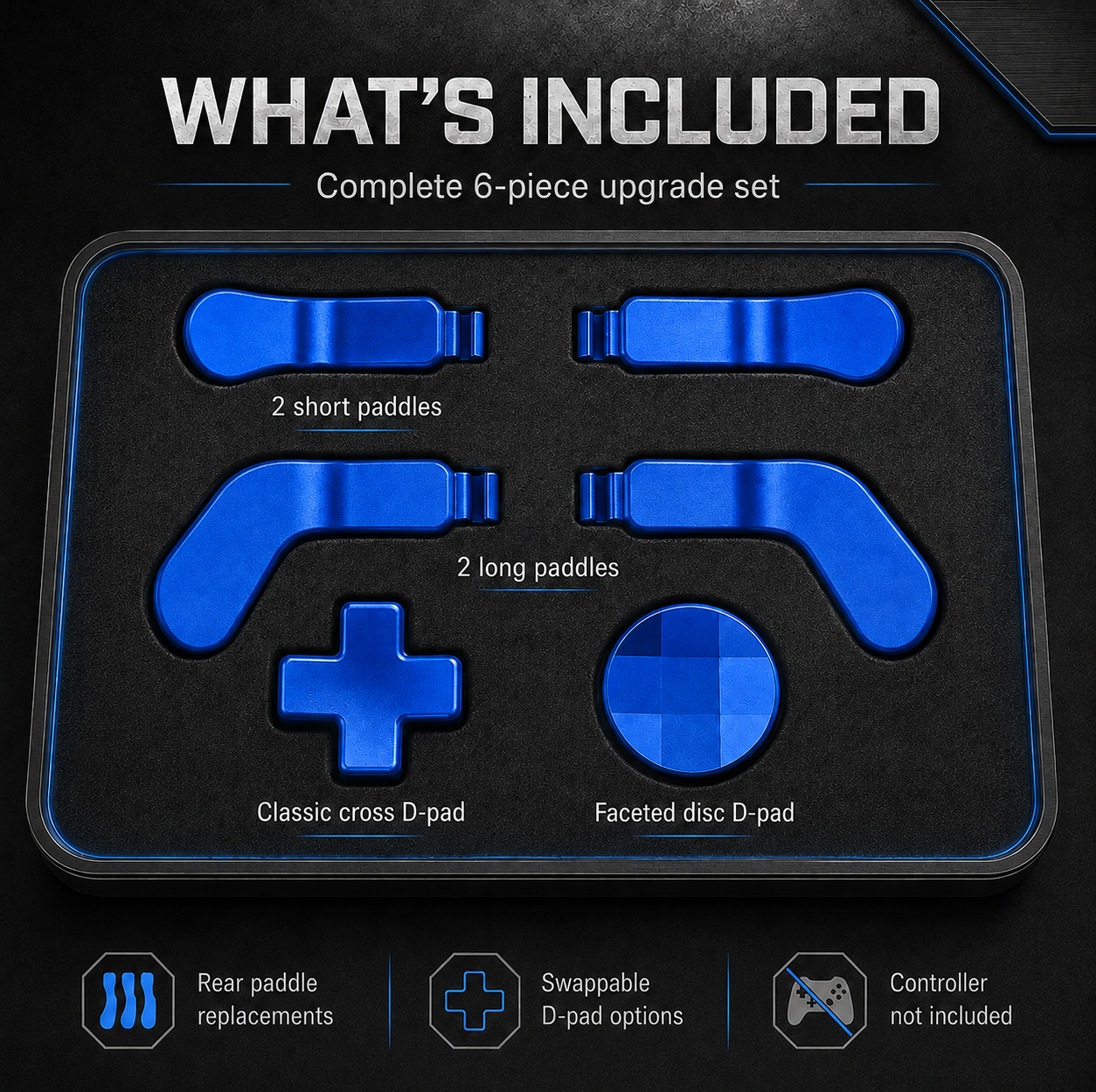 blue controller parts set, 6 piece paddle kit, 4 rear paddles