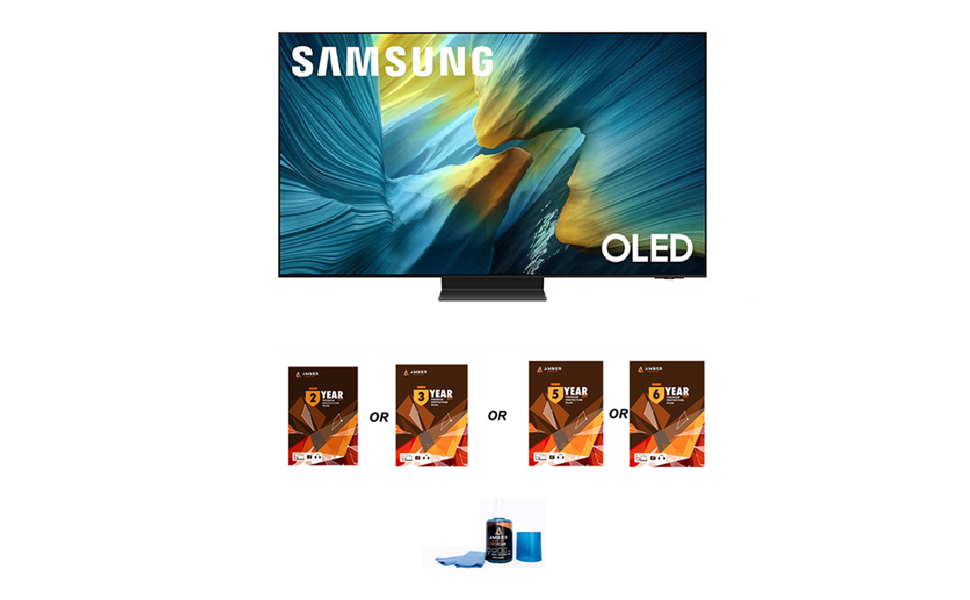 Samsung S95FA Series TV with Amber Protection Extended Coverage and Amber Screen Cleaner