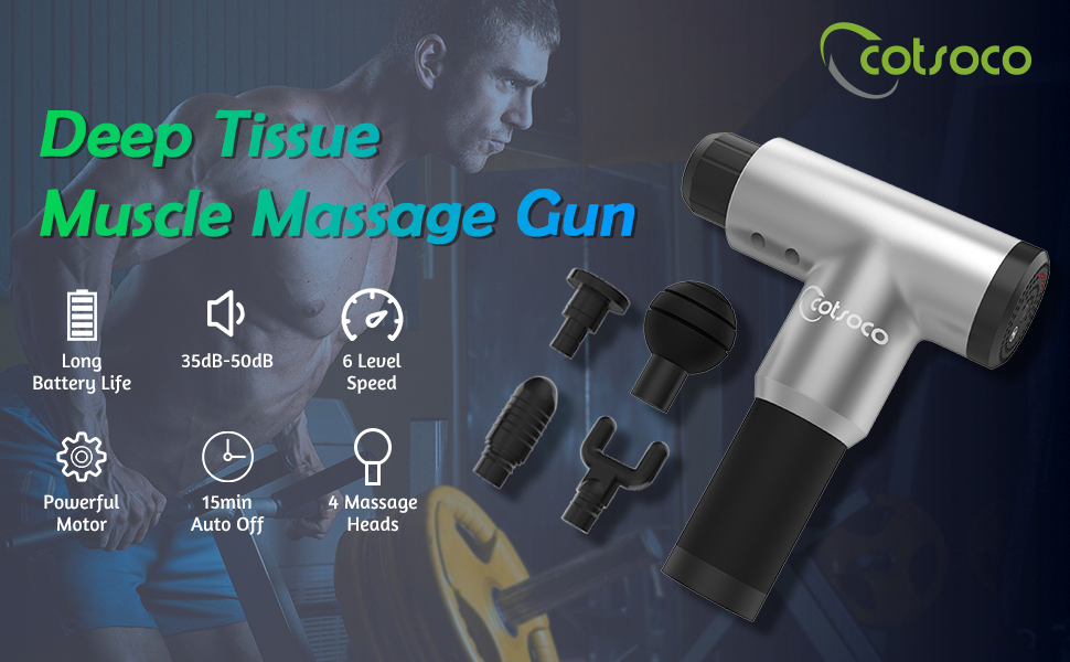 6 Speeds Massage Gun, Cordless Handheld Deep Tissue Muscle Massager,  Chargeable Percussion Device Super Quiet (Silver)