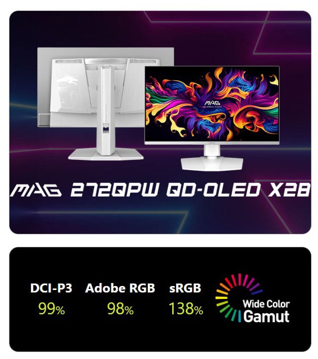 MSI MAG 272QPW QD-OLED X28 QD-OLED 2560 x 1440 (QHD) Gaming Monitor