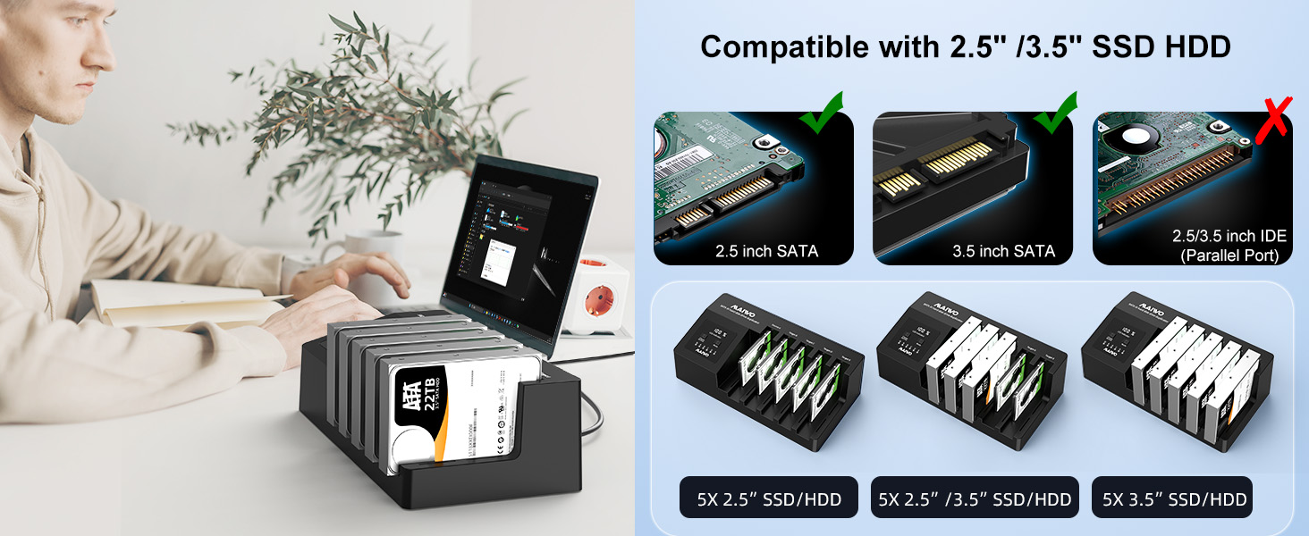 2.5/3.5in HDD/SSD SATA 5 Bay Hard Drive Docking Station