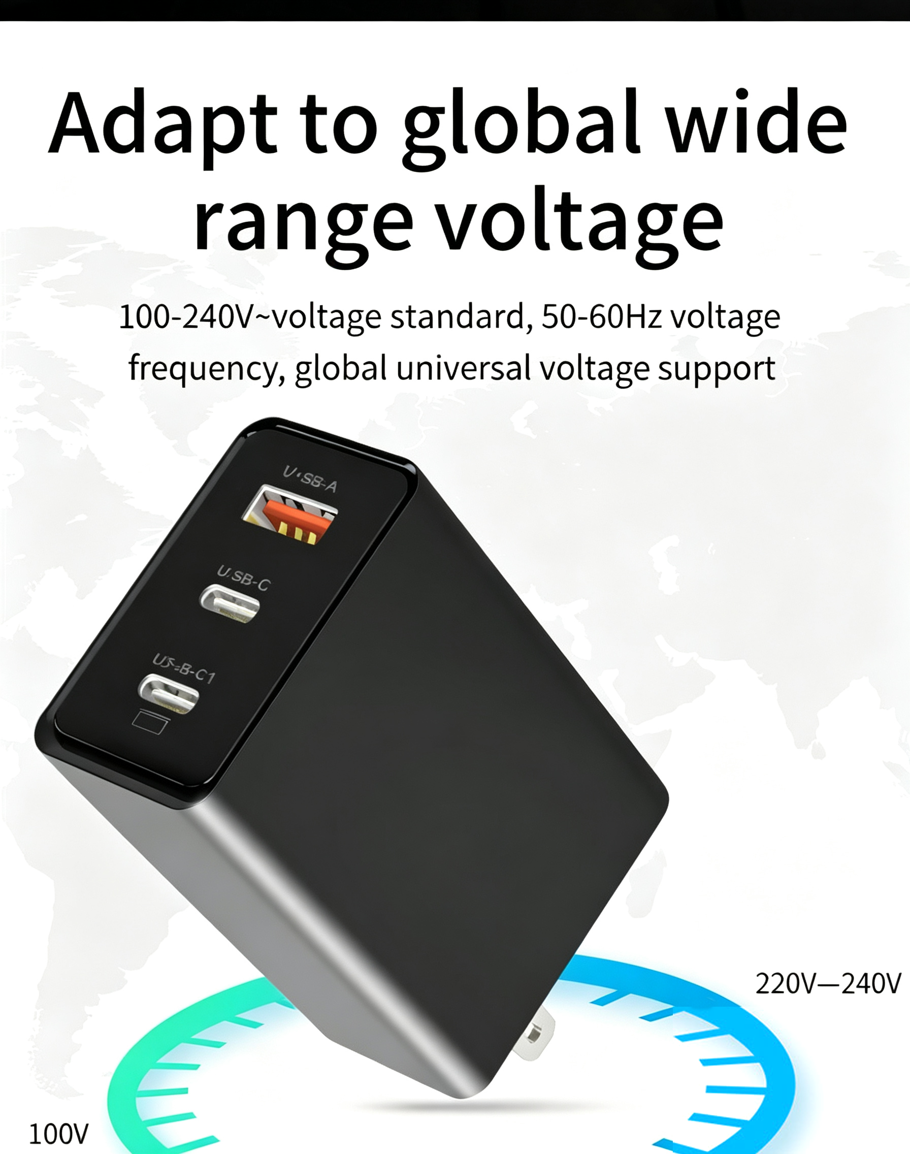 USB C Charger, 65W 3 Port Foldable USB C Wall Charger, PD 3.0 Fast GaN Charger Block Compatible for