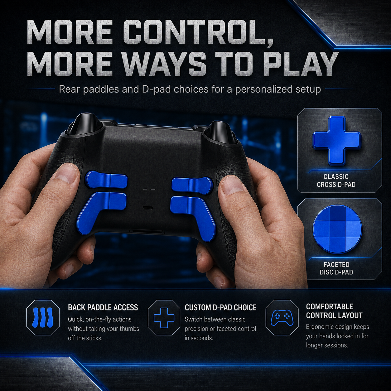 blue rear paddles, elite controller accessory kit, controller customization parts